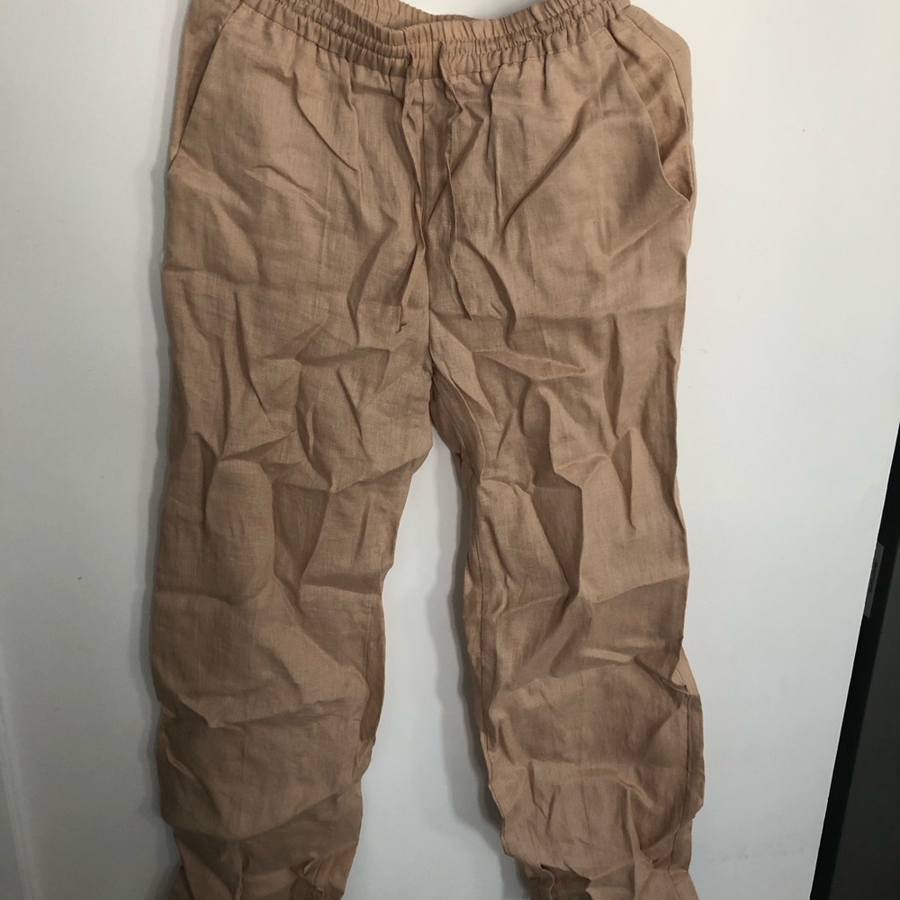 Zara women’s linen pants joggers beige tan